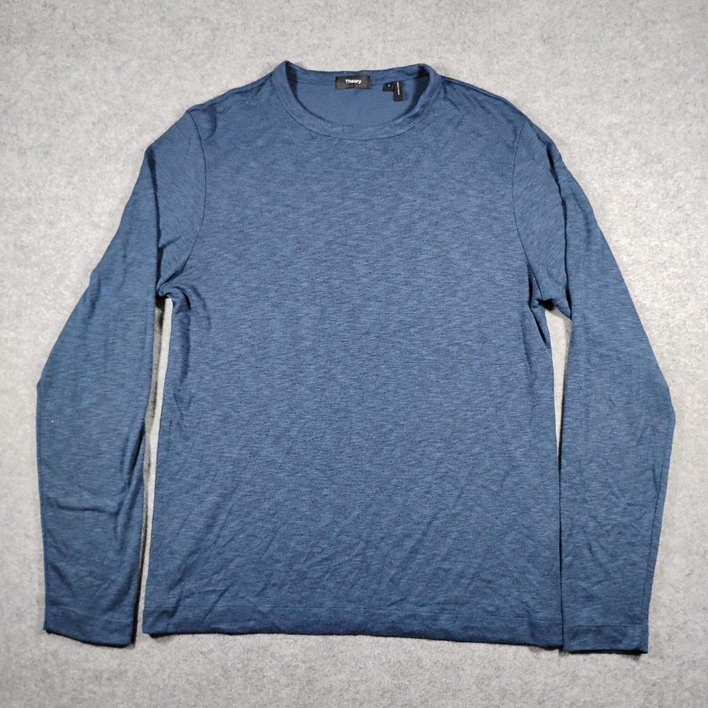 Theory Men's Blue Gaskell Anemone Heather Crew Neck Long Sleeve Shirt Size L